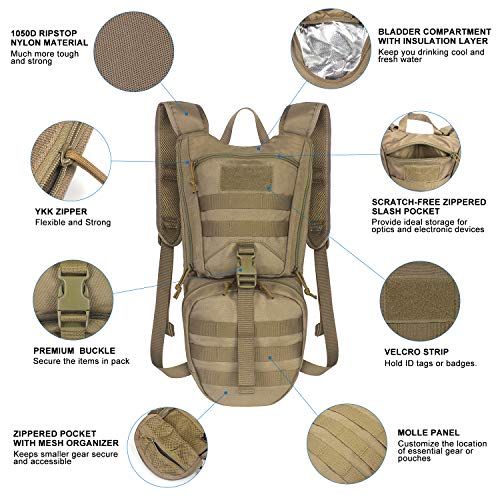 Unigear Tactical Hydration Packs Backpack 1050D with 3L Water Bladder Thermal Insulation Pack Keeps Liquid Cool up to 4 Hours for Hiking Cycling Hunting and Climbing Tan - Image 3