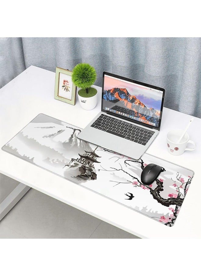 Generic - Large Gaming Mouse Pad with Stitched Edges, Japanese Pagoda and Cherry Blossom BranchDesk Mat, Extended XL Mousepad with Anti-Slip Base, Cool Desk Pad for Keyboard and Mouse(800mm*300mm*3mm) - Image 1