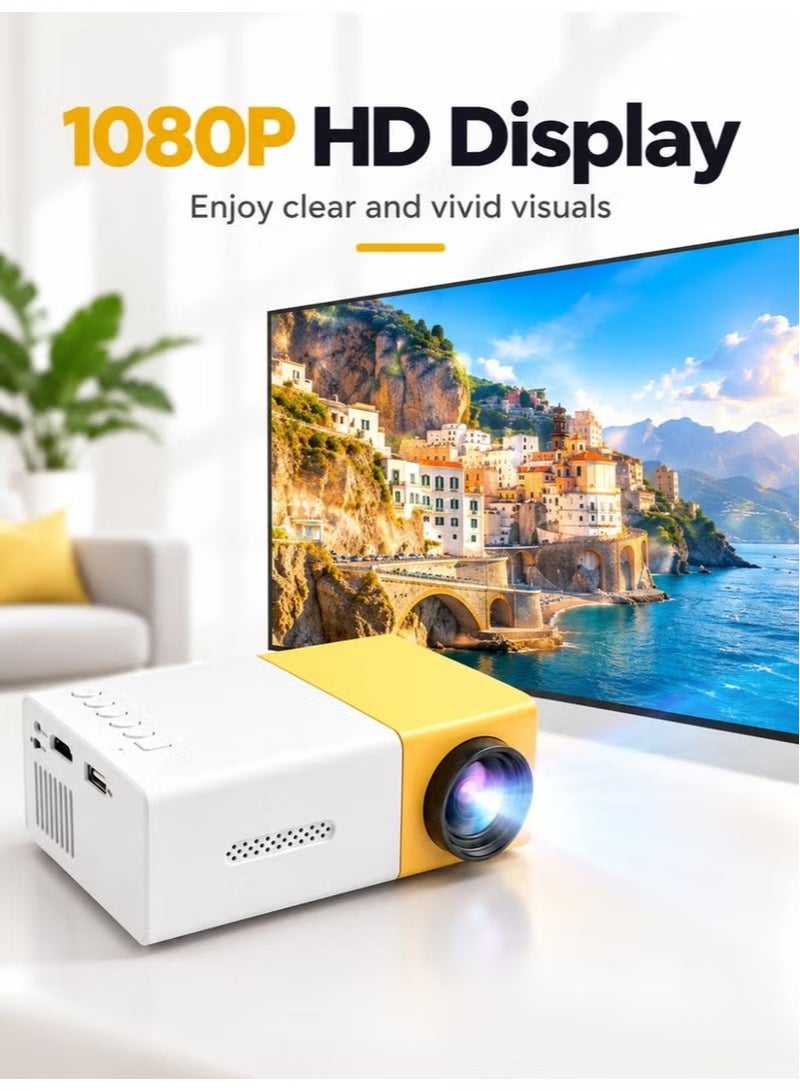 تي ن م بضائع من الدرجة الأولى جهاز عرض (بروجيكتور) LED صغير ومحمول، يدعم دقة 1080P HD، يوفر شاشة عرض بحجم 80 بوصة، مناسب للمسرح المنزلي والوسائط المتعددة، ويأتي مع جهاز تحكم عن بُعد. - Image 2