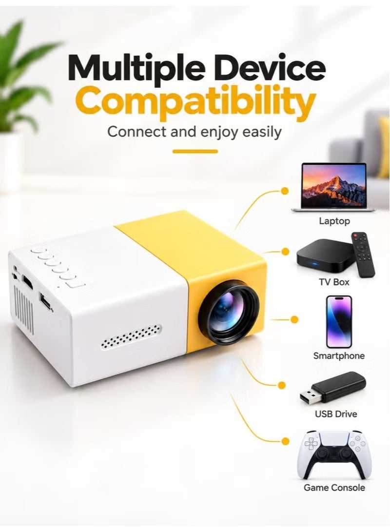 تي ن م بضائع من الدرجة الأولى جهاز عرض (بروجيكتور) LED صغير ومحمول، يدعم دقة 1080P HD، يوفر شاشة عرض بحجم 80 بوصة، مناسب للمسرح المنزلي والوسائط المتعددة، ويأتي مع جهاز تحكم عن بُعد. - Image 3
