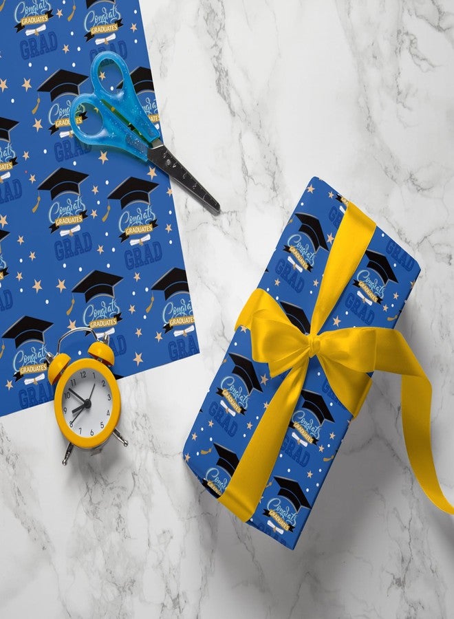 ZINTBIAL 2025 Graduation Wrapping Paper - Blue and Gold Gift Wrapping Paper With Black Mortarboard Caps,Congratulations Design Perfect for Graduation Party Celebration - 20 x 29 Inch, 6 Folded Sheets - Image 4