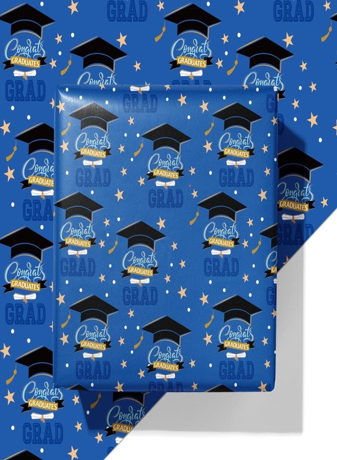 ZINTBIAL 2025 Graduation Wrapping Paper - Blue and Gold Gift Wrapping Paper With Black Mortarboard Caps,Congratulations Design Perfect for Graduation Party Celebration - 20 x 29 Inch, 6 Folded Sheets - Image 1