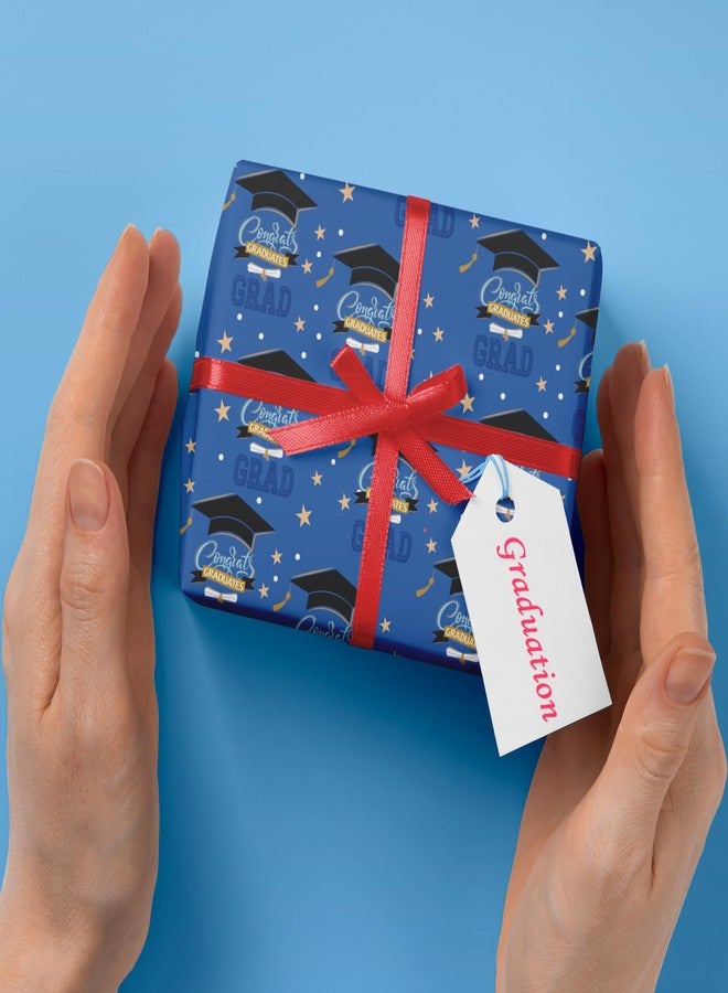 ZINTBIAL 2025 Graduation Wrapping Paper - Blue and Gold Gift Wrapping Paper With Black Mortarboard Caps,Congratulations Design Perfect for Graduation Party Celebration - 20 x 29 Inch, 6 Folded Sheets - Image 5