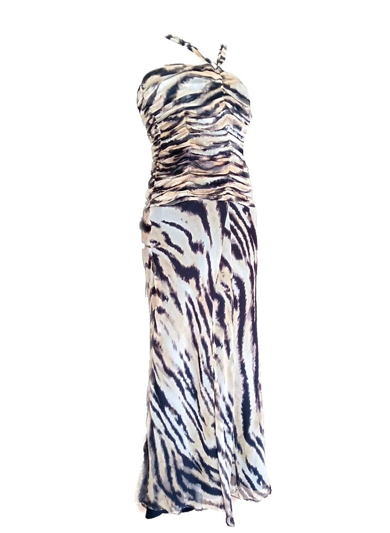 Women strapless chiffon tiger long dress soiree party events  - Image 1