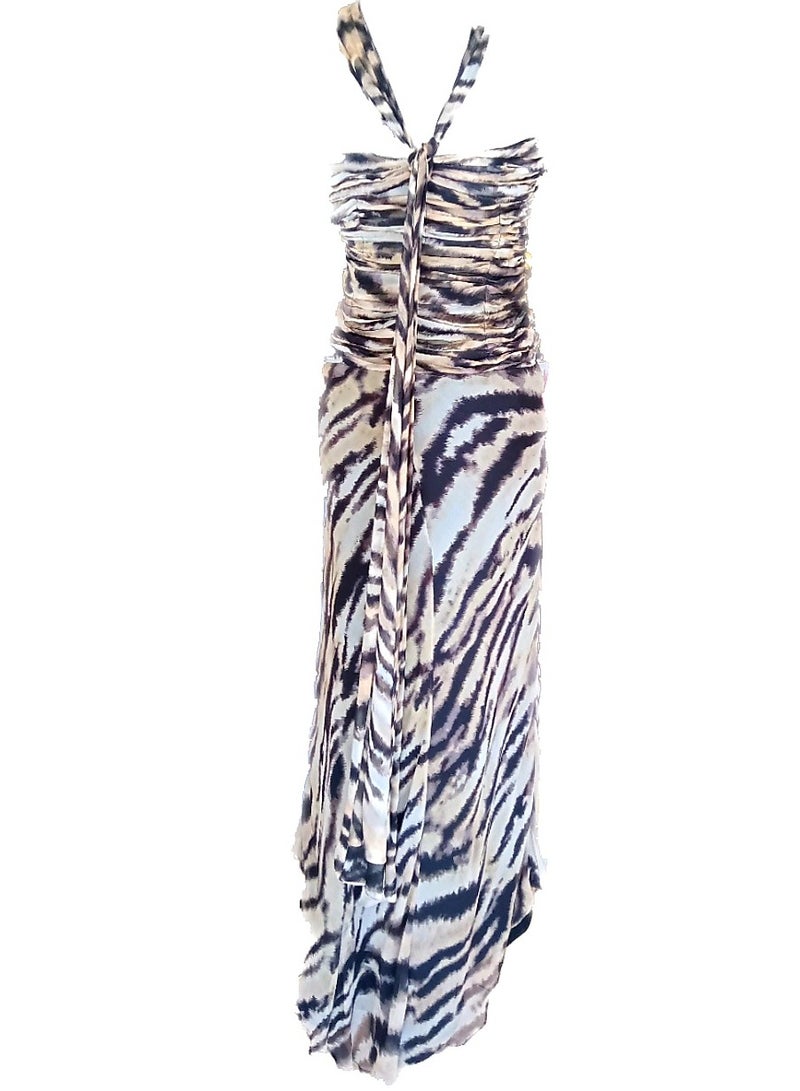 Women strapless chiffon tiger long dress soiree party events  - Image 2