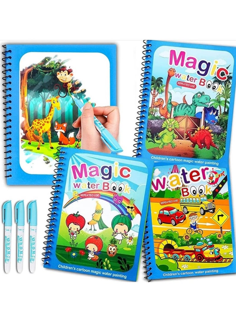 4 Books - Kids Magic Water Colouring Book Unlimited Fun with Water (multi-shape) for +3 kids, Coloring Drawing Reusable Water-Reveal Activity Pad, Chunky-Size Water Pen, Magic Coloring Book, Watercolor Magic Coloring Book, Sketchbook with Watercolor Magic Pen for Kids - Assorted Shapes, Fantastic Kids Toys, Magic Watercolor Coloring Book, Magic Water Book, Water Coloring Book, Doodling Paint with Water Magic Pen Painting Board, Children Education Drawing Toy, Water Coloring Book Toy Scribble Coloring Book with Magic Pen and Drawing Pad, Birthday Gift (multi-shape) - Image 1