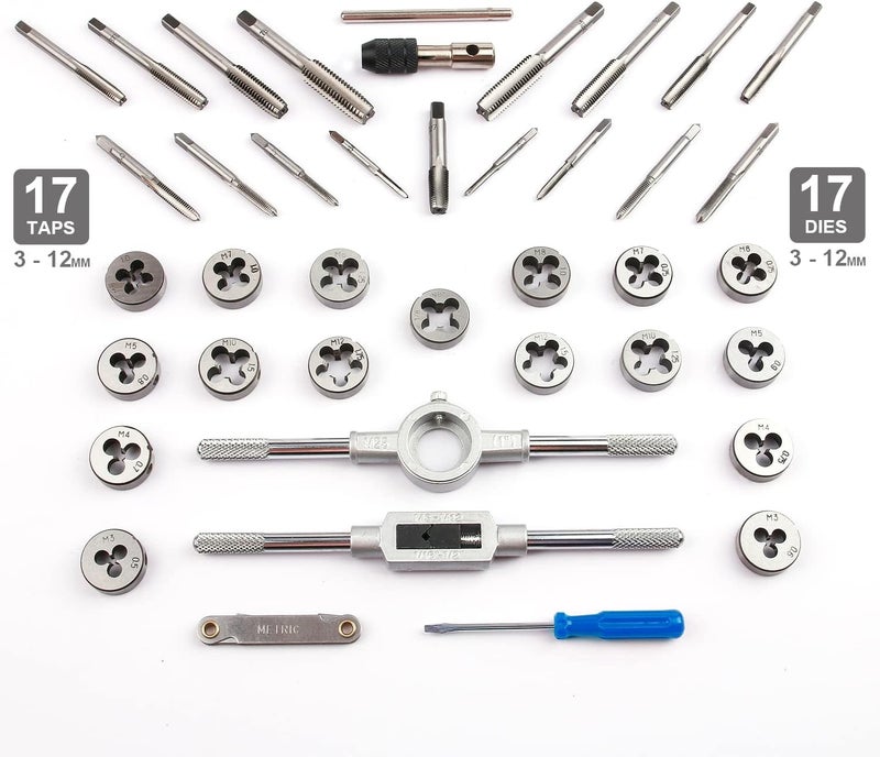 EFFICERE 80-Piece Premium SAE and Metric Tap and Die Set - SAE Inch Size #4 to 1/2” and Metric Size M3 to M12, with Coarse, Fine and Pipe Threads | Essential Threading Kit with Complete Handles and Accessories - Image 5