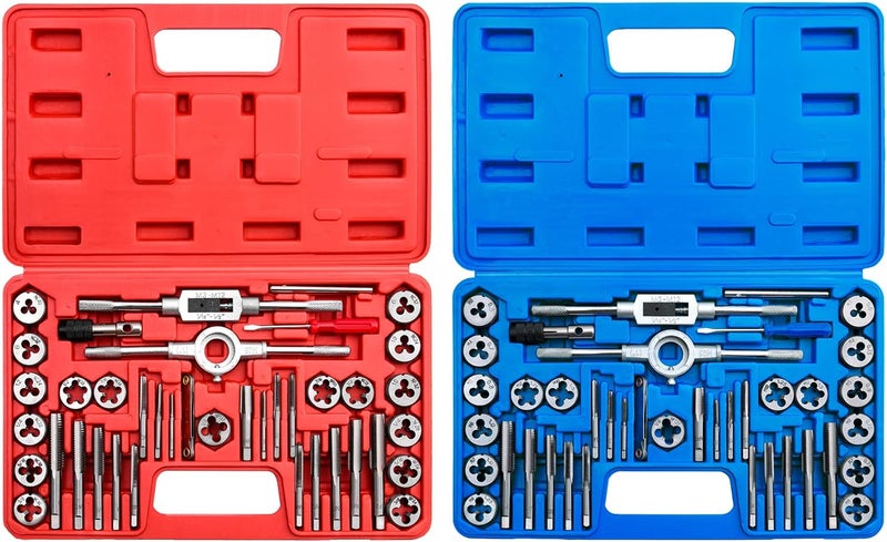EFFICERE 80-Piece Premium SAE and Metric Tap and Die Set - SAE Inch Size #4 to 1/2” and Metric Size M3 to M12, with Coarse, Fine and Pipe Threads | Essential Threading Kit with Complete Handles and Accessories - Image 1