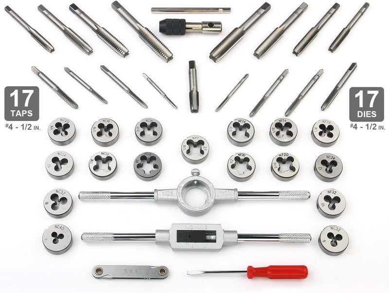 EFFICERE 80-Piece Premium SAE and Metric Tap and Die Set - SAE Inch Size #4 to 1/2” and Metric Size M3 to M12, with Coarse, Fine and Pipe Threads | Essential Threading Kit with Complete Handles and Accessories - Image 3
