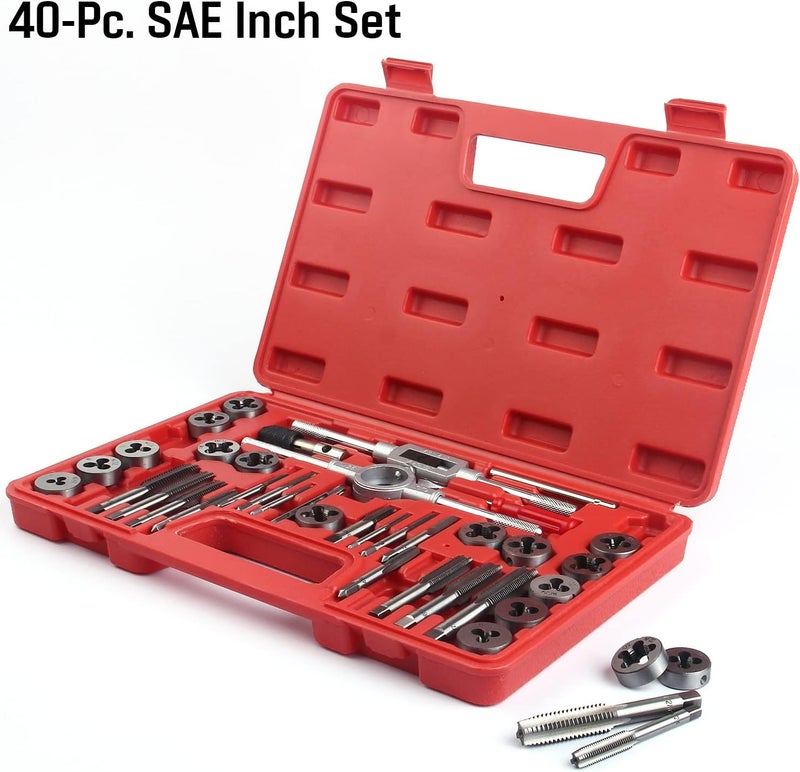 EFFICERE 80-Piece Premium SAE and Metric Tap and Die Set - SAE Inch Size #4 to 1/2” and Metric Size M3 to M12, with Coarse, Fine and Pipe Threads | Essential Threading Kit with Complete Handles and Accessories - Image 2