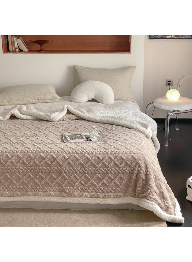 فابينني بطانية دافئة من الجاكار شيربا، مقاس سوبر كينج، 220×240 سم، بطانية سرير من الفرو الصناعي، بطانية من صوف الفلانيل، قابلة للعكس، مقاس كينج/مزدوج، بطانية دافئة وناعمة، لون بني فاتح - Image 3