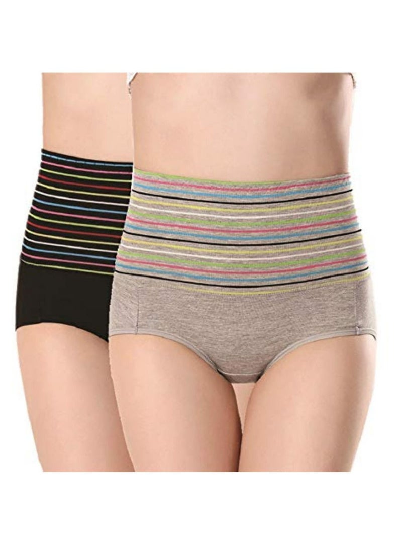 Glamroot Women's Cotton Spandex High Waist Tummy Control Panty Black/Grey, Pack Of 2 - Image 1