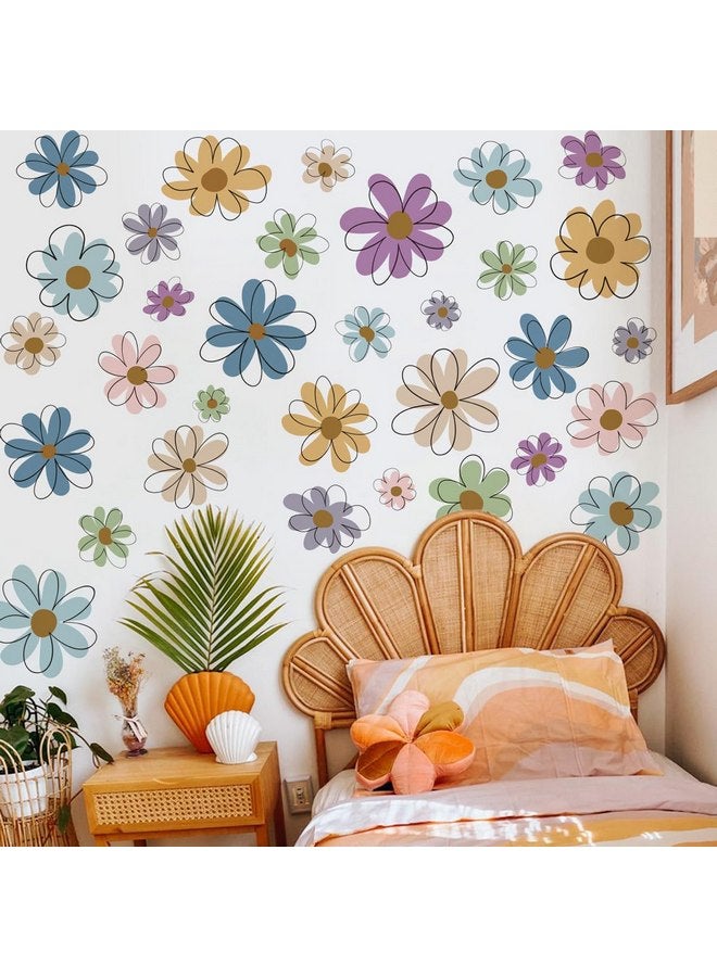 Runtoo Daisy Wall Decals Floral Boho Flower Wall Art Stickers for Girls Bedroom Nursery Kids Wall Decor - Image 1