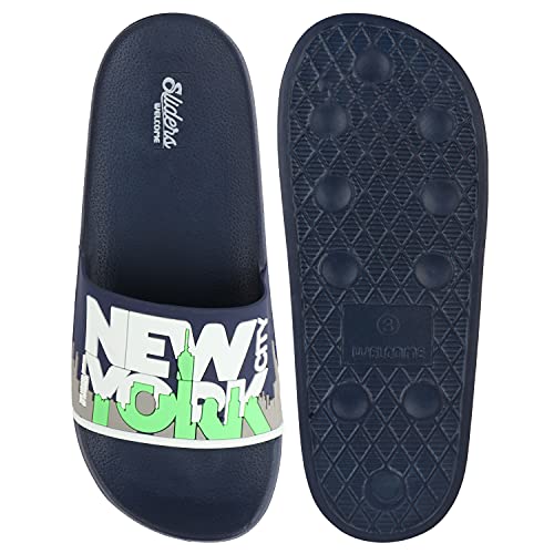 WELCOME Unisex-Child Kids Flip-Flop Soft Comfortable Indoor & Outdoor Slippers Stylish Non-Slip Slide Home Casual Chappals For Boys & Girls, K-NEWYORK-NVY_3, Navy - Image 3