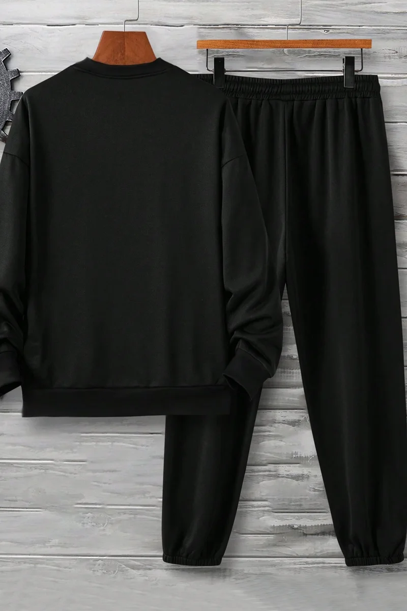 ONLYTRENDWEAR Unisex Aleman Rapero Printed Crew Neck Tracksuit Set S.m. Black