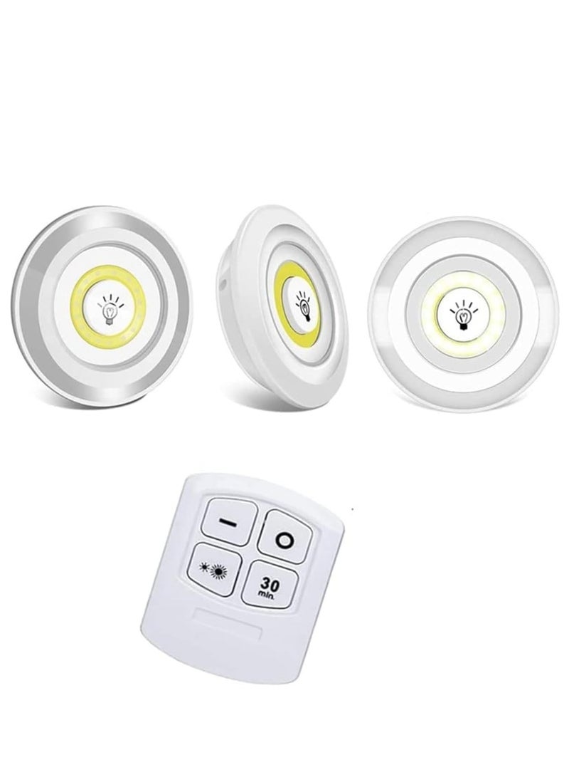 JAJEEK LED Puck Lights with Remote Control - Wireless Battery Powered Under Cabinet Lighting, Dimmable Stick-On Lights for Closet, Bedroom, Kitchen (3 Pack) - Easy Installation, Energy Efficient, Bright and Adjustable, Perfect for Home and Office Use  - Image 1