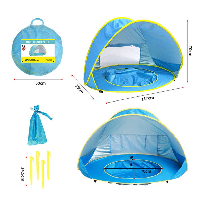 Baby Beach Tent: 190T Polyester Silver-Coated Waterproof Fabric - Uv Protection & Mini Pool Design Baby Pool Tent for Toddler Beach Outdoor Use - Image 4