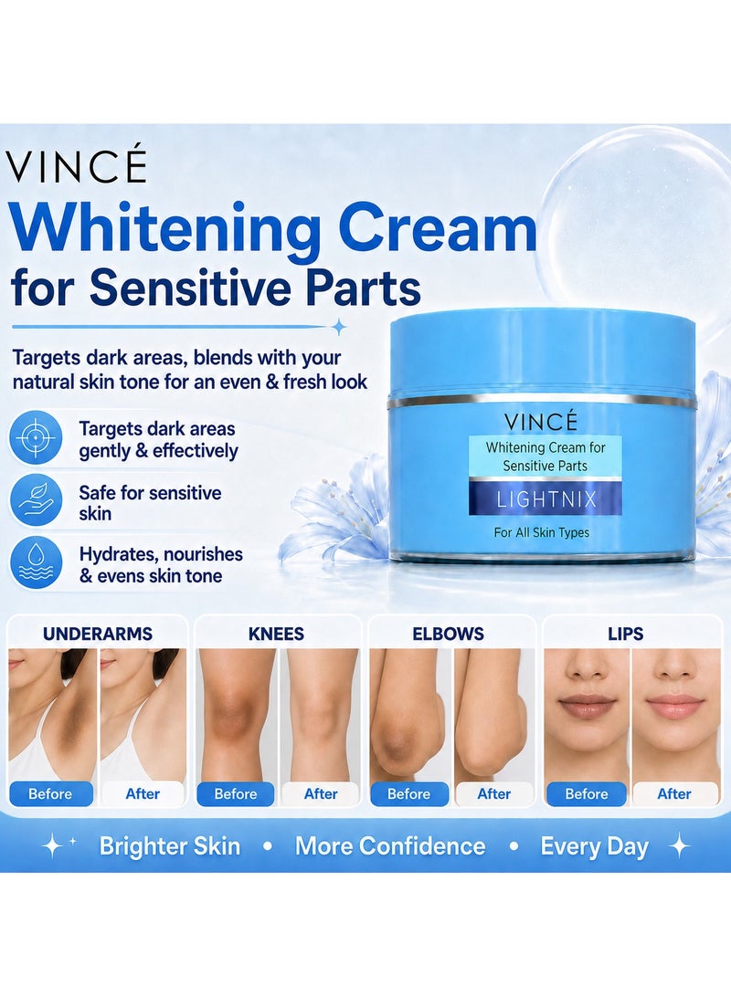VINCE Whitening Cream for Sensitive Parts - Deal 2 – Gently Lightens and Brightens Dark Pigmented Areas – Underarms, Knees, Elbows, Neck, Inner Thighs, and More – Hydrates & Evens Skin Tone, 50ml Each - Image 2