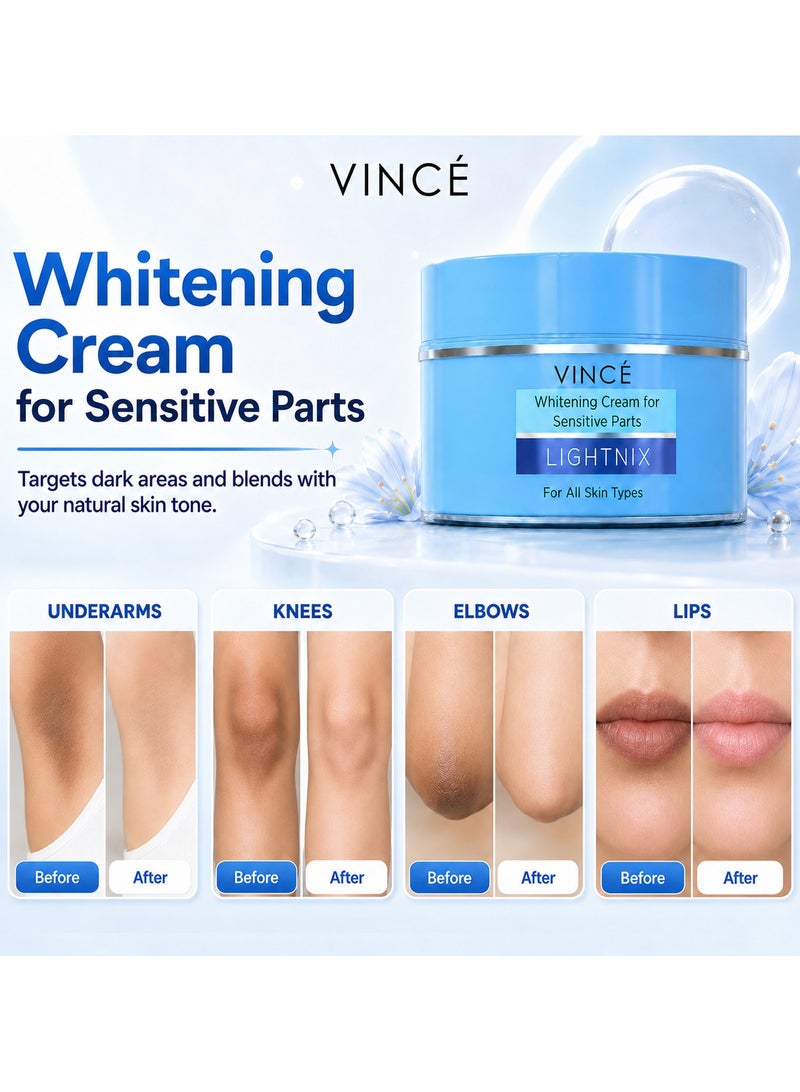 VINCE Whitening Cream for Sensitive Parts - Deal 2 – Gently Lightens and Brightens Dark Pigmented Areas – Underarms, Knees, Elbows, Neck, Inner Thighs, and More – Hydrates & Evens Skin Tone, 50ml Each - Image 3