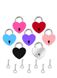 Generic 7 Piece Small Padlock Mini Lock Alloy Heart Shaped Lock with Key Suitcase Lock Lock Locker Decorative Diary Lock Love Decorative Lock for Box Diary Luggage (Multi Color)  - Image 1