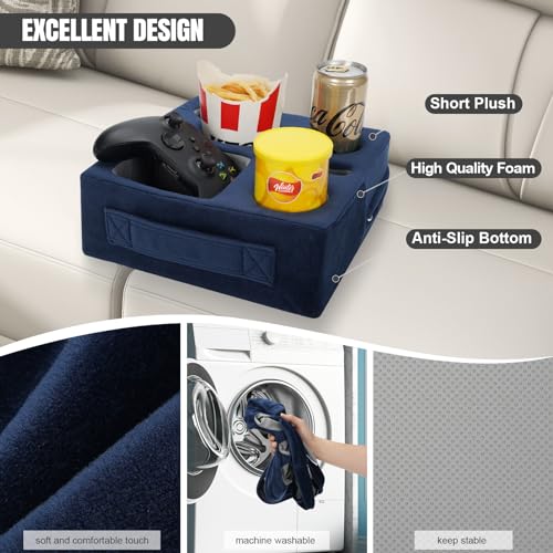 STBoo Couch Cup Holder Pillow - Sofa Drink Cup Holder Cozy Buddy | Bed Caddy Organizer Holds Remote, Snacks, Phones | Waterproof Anti-Spill Sofa Beverage Tray for Car, Pack, Beach, RV, Boat (Navy) - Image 4