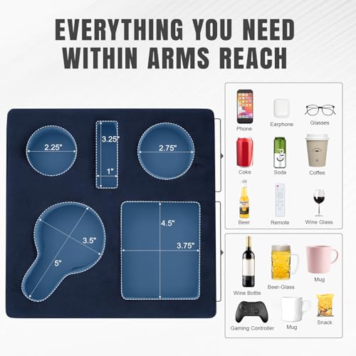 STBoo Couch Cup Holder Pillow - Sofa Drink Cup Holder Cozy Buddy | Bed Caddy Organizer Holds Remote, Snacks, Phones | Waterproof Anti-Spill Sofa Beverage Tray for Car, Pack, Beach, RV, Boat (Navy) - Image 5