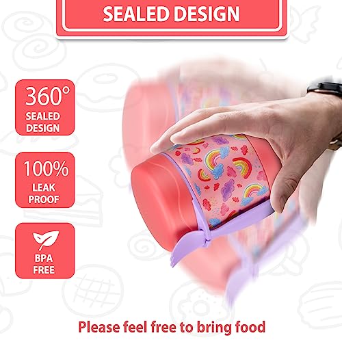 Howeemo 10oz Soup Thermo for Hot Food Kids,Lunch Kids Jar with Spoon Insulated Containers,Leak Proof Stainless Steel Wide Mouth Lunch School(Pink-Rainbow), (thermos-CH) - Image 5
