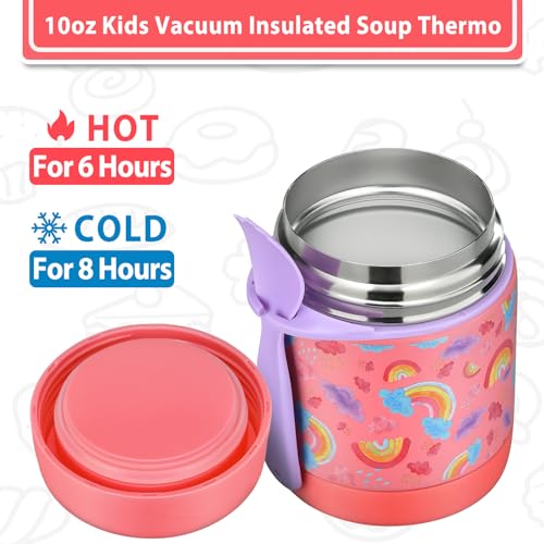 Howeemo 10oz Soup Thermo for Hot Food Kids,Lunch Kids Jar with Spoon Insulated Containers,Leak Proof Stainless Steel Wide Mouth Lunch School(Pink-Rainbow), (thermos-CH) - Image 4