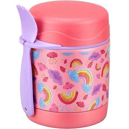 Howeemo 10oz Soup Thermo for Hot Food Kids,Lunch Kids Jar with Spoon Insulated Containers,Leak Proof Stainless Steel Wide Mouth Lunch School(Pink-Rainbow), (thermos-CH) - Image 1