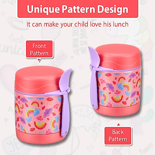 Howeemo 10oz Soup Thermo for Hot Food Kids,Lunch Kids Jar with Spoon Insulated Containers,Leak Proof Stainless Steel Wide Mouth Lunch School(Pink-Rainbow), (thermos-CH) - Image 2