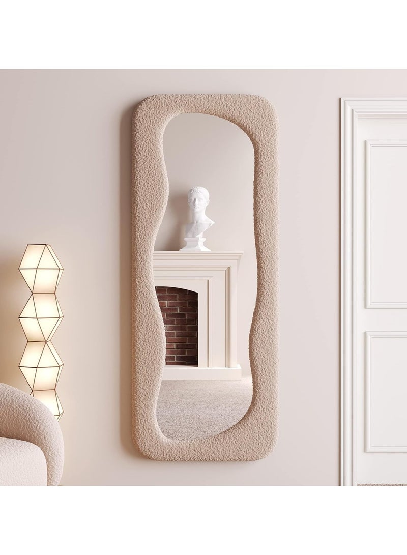 Vparty 60x160 cm Full-Length Wavy Arched Floor Mirror with Flannel-Wrapped Wooden Frame, Versatile Wall Leaning or Standing Design, Large Decorative Full Body Mirror for Bedroom, Living Room, Entryway, Elegant Modern Home Décor Accent Mirror  - Image 4