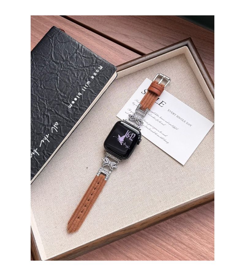 Grey Handmade Watch Bands Bowknot Rhinestones Compatible 42mm 44mm 45mm 49mm - Image 1