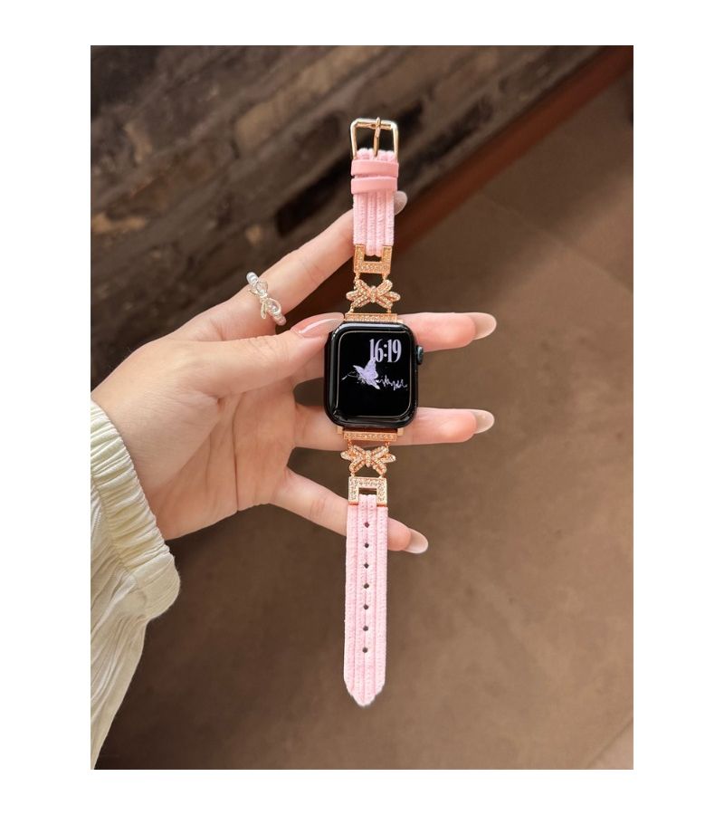 Grey Handmade Watch Bands Bowknot Rhinestones Compatible 42mm 44mm 45mm 49mm - Image 5