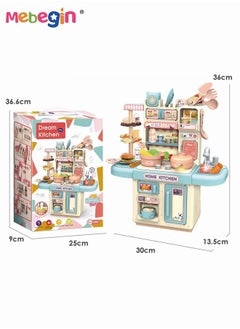 MEBEGIN 34 Pcs Kitchen Pretend Play Toy Set, Role Play Cookware Indoor DIY Toy Games, Kitchen Accessories Toys Sets With Spray And Light for Boys, Girls, Kids, Children, Blue  - Image 2