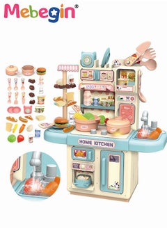 MEBEGIN 34 Pcs Kitchen Pretend Play Toy Set, Role Play Cookware Indoor DIY Toy Games, Kitchen Accessories Toys Sets With Spray And Light for Boys, Girls, Kids, Children, Blue  - Image 1