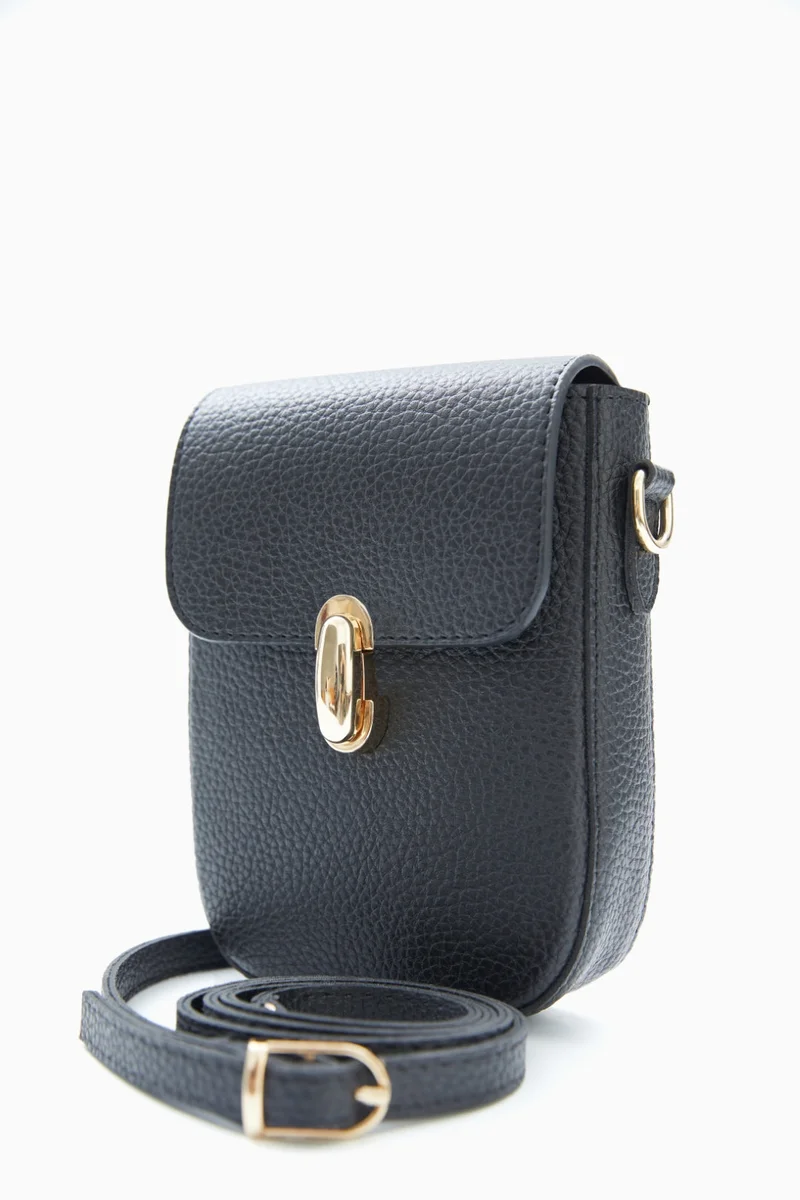 Wecre8 Compact Black Pebbled Crossbody Bag by WECRE8