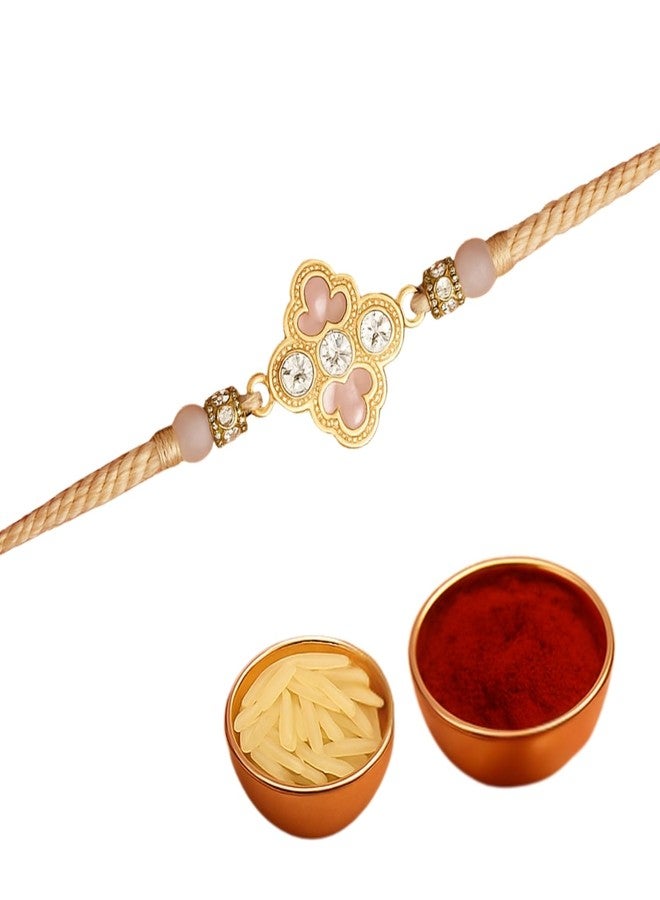 Sage Square Rakhi for Brother, Bhai with Roli Chawal | Raksha Bandhan | Designer Beads, Stones, Decorative Work | Stylish Handcrafted Rakhi Gifting for Sibling Festival Celebration (Type 9) - Image 1