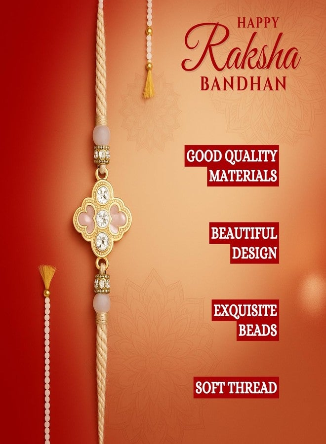 Sage Square Rakhi for Brother, Bhai with Roli Chawal | Raksha Bandhan | Designer Beads, Stones, Decorative Work | Stylish Handcrafted Rakhi Gifting for Sibling Festival Celebration (Type 9) - Image 4