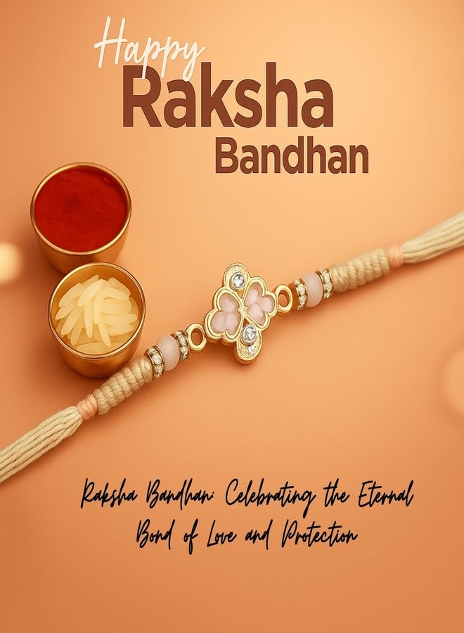 Sage Square Rakhi for Brother, Bhai with Roli Chawal | Raksha Bandhan | Designer Beads, Stones, Decorative Work | Stylish Handcrafted Rakhi Gifting for Sibling Festival Celebration (Type 9) - Image 2
