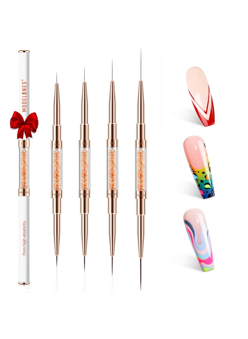 modelones - modelones Nail Art Brushes, Super Fine Liner Nail Brush Kit Sizes 7/11/15/20mm for Gel Polish Thin Lines, Precise Details, Fine Drawing Painting Design Acrylic Rhinestone Handle Salon & DIY Use - Image 1