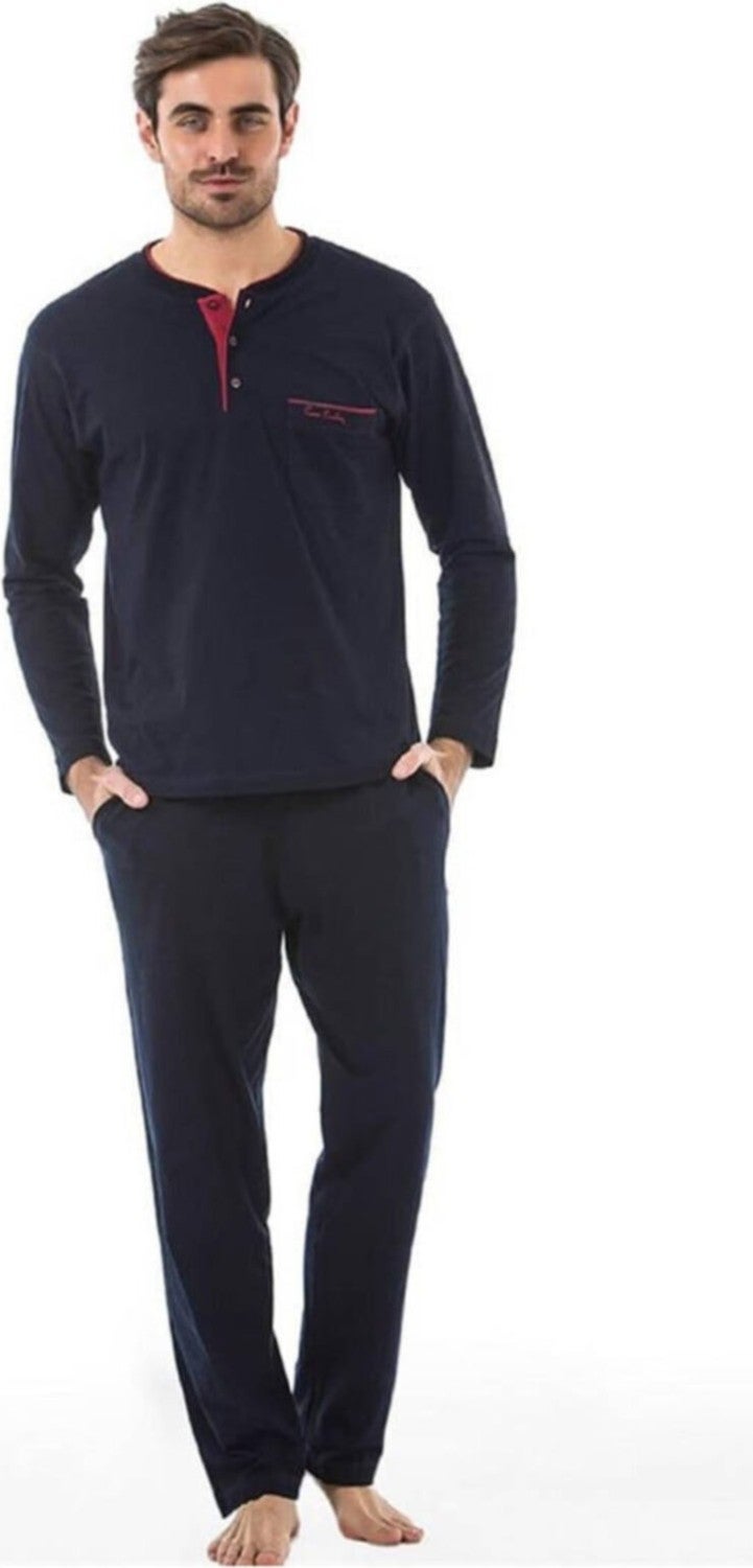 pierre cardin 5560 Men's Dowry Five Frock Pajamas Set - Navy Blue  - Image 1