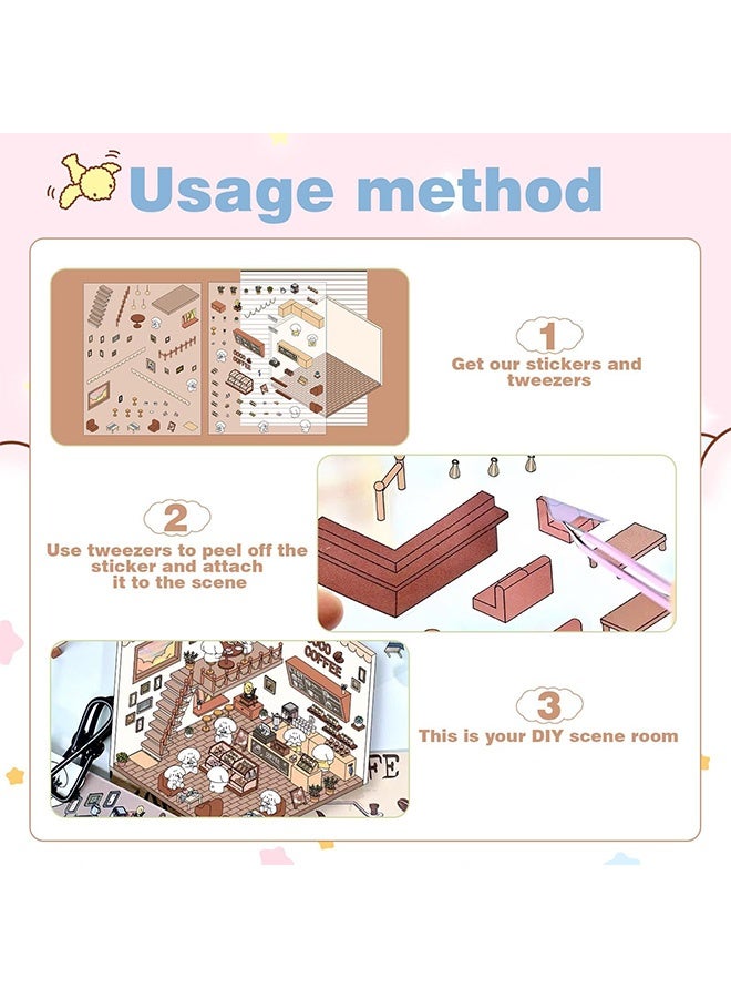 Peachjoy 4PCS DIY 3D Sticker Scene Set - Cute Cartoon House Stickers, Build Your Own Supermarket, Coffee Shop, Restaurant and Bookstore, Stress Relief Creative Craft for Adults and Kids - Image 4