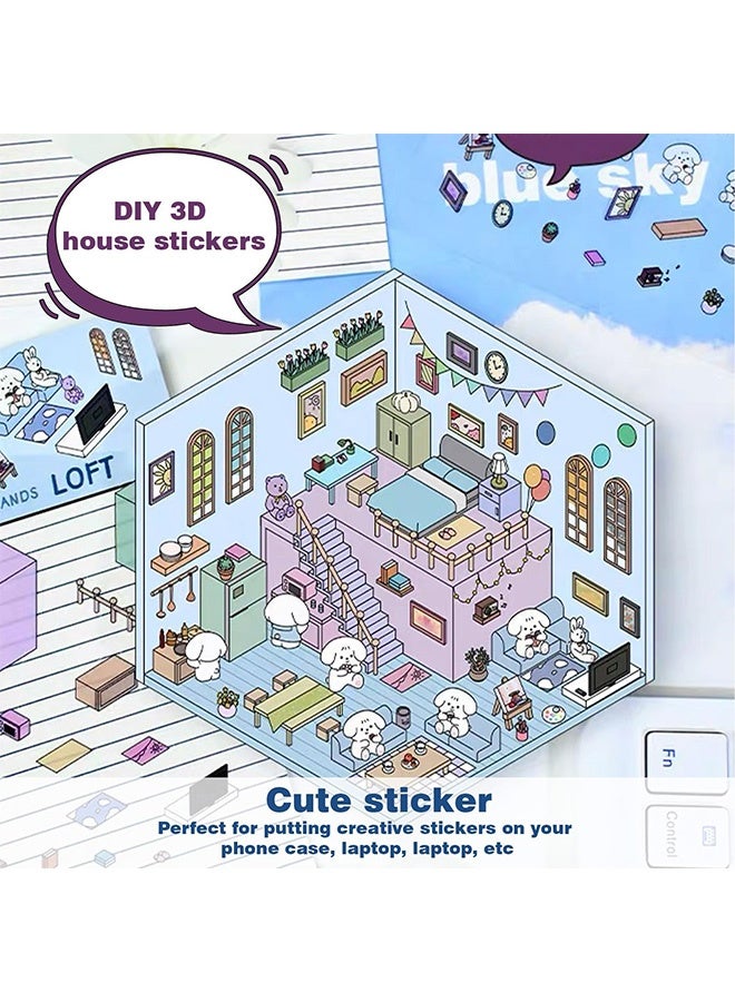 Peachjoy 4PCS DIY 3D Sticker Scene Set - Cute Cartoon House Stickers, Build Your Own Supermarket, Coffee Shop, Restaurant and Bookstore, Stress Relief Creative Craft for Adults and Kids - Image 2