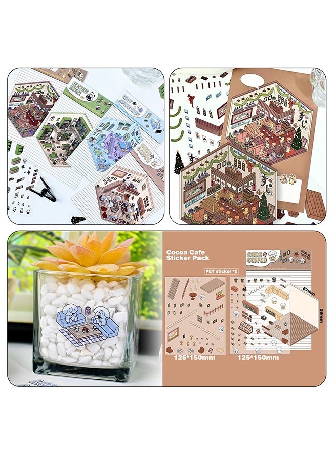 Peachjoy 4PCS DIY 3D Sticker Scene Set - Cute Cartoon House Stickers, Build Your Own Supermarket, Coffee Shop, Restaurant and Bookstore, Stress Relief Creative Craft for Adults and Kids - Image 5