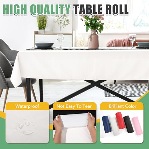 RowinsyDD 54 IN X 300 FT White Plastic Table Cover Roll with Slide Cutter, Cuts Up to 36 Rectangle 8 Feet Disposable Plastic Table Cloths, Disposable Table Cover Roll for Dinning, Parties, BBQ, Wedding, Outdoor - Image 3