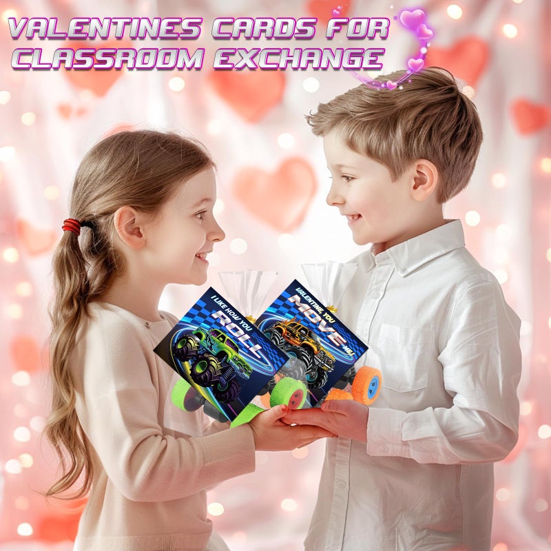 AuroTops Valentines Day Cards for Kids, 24 Pack Monster Truck Toys with Valentine Cards for Valentine School Party Favors for Kids Boys Girls Exchange Valentines Day Gifts - Image 4