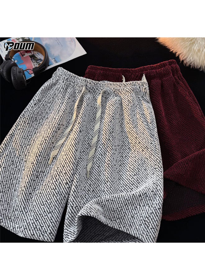 Poum Men's American Style Brand Shorts Summer Casual Ice Silk Sports Beach Shorts 6678 Light Grey 4XL - Image 1