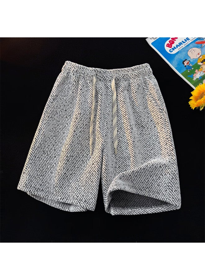 Poum Men's American Style Brand Shorts Summer Casual Ice Silk Sports Beach Shorts 6678 Light Grey 4XL - Image 2