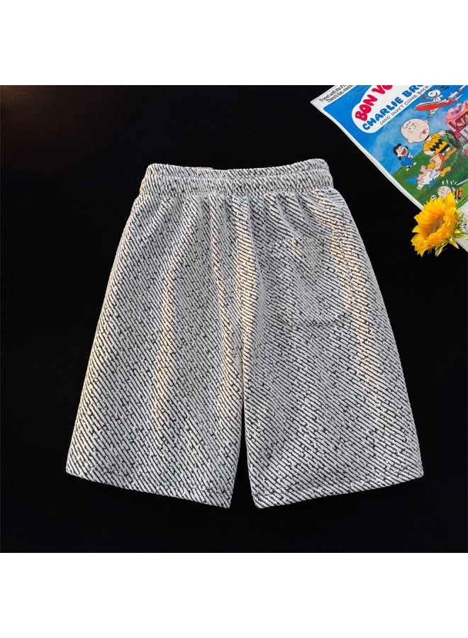 Poum Men's American Style Brand Shorts Summer Casual Ice Silk Sports Beach Shorts 6678 Light Grey 4XL - Image 5