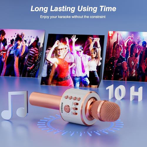 BONAOK Wireless Bluetooth Karaoke Microphone,3-in-1 Portable Handheld Karaoke Mic Speaker Machine Home Party Birthday for All Smartphones PC(Q37 Rose Gold) - Image 5
